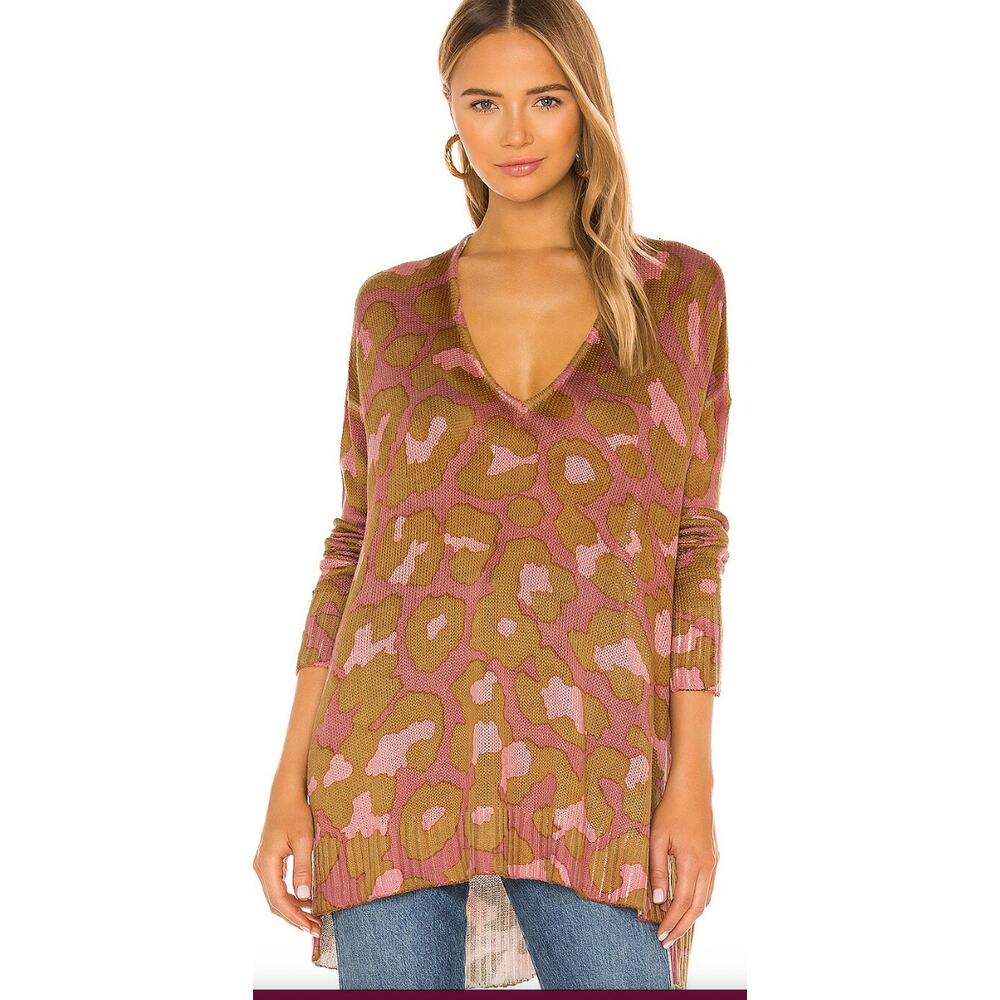Revolve Womens Small Show Me Your MUMU Hug me sweater Rosey Leopard Knit pink - Picture 1 of 5